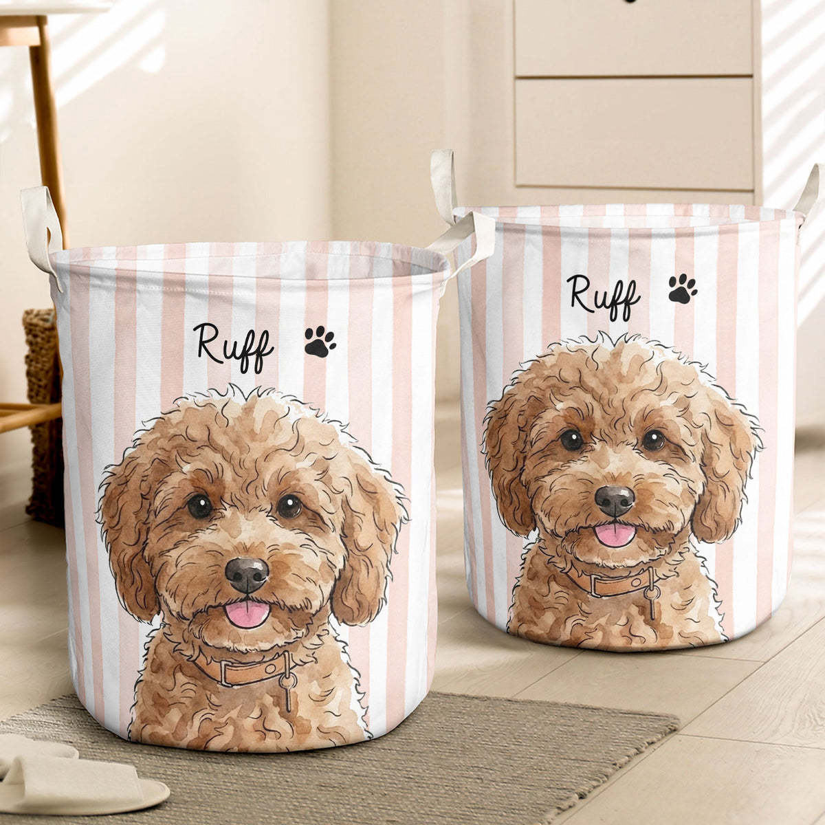 Custom Striped Pattern Watercolor Pet Portrait - Personalized Basket