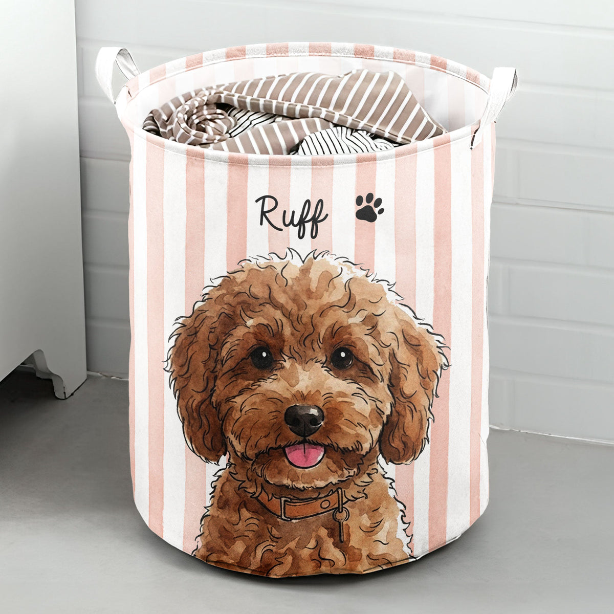 Custom Striped Pattern Watercolor Pet Portrait - Personalized Basket