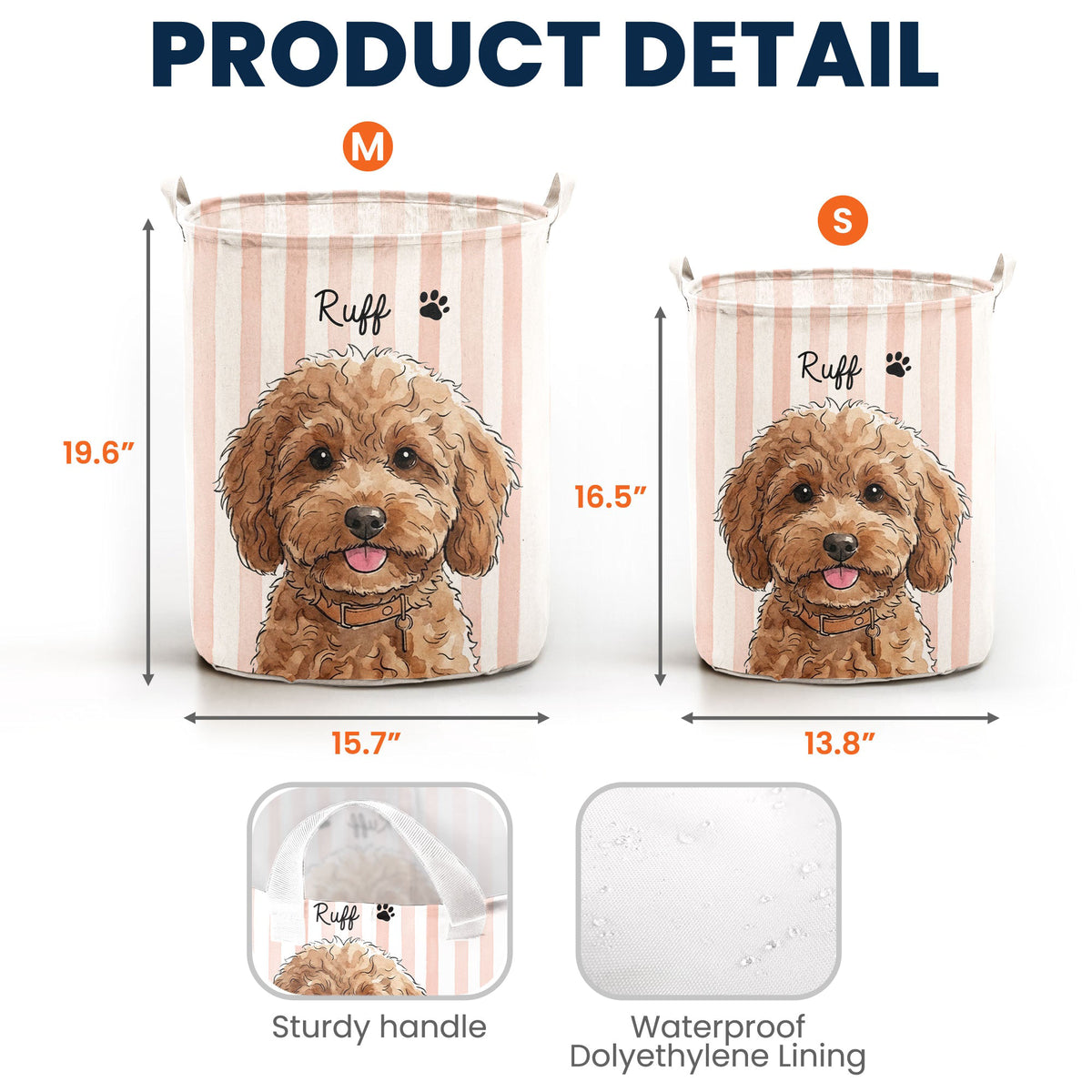 Custom Striped Pattern Watercolor Pet Portrait - Personalized Basket
