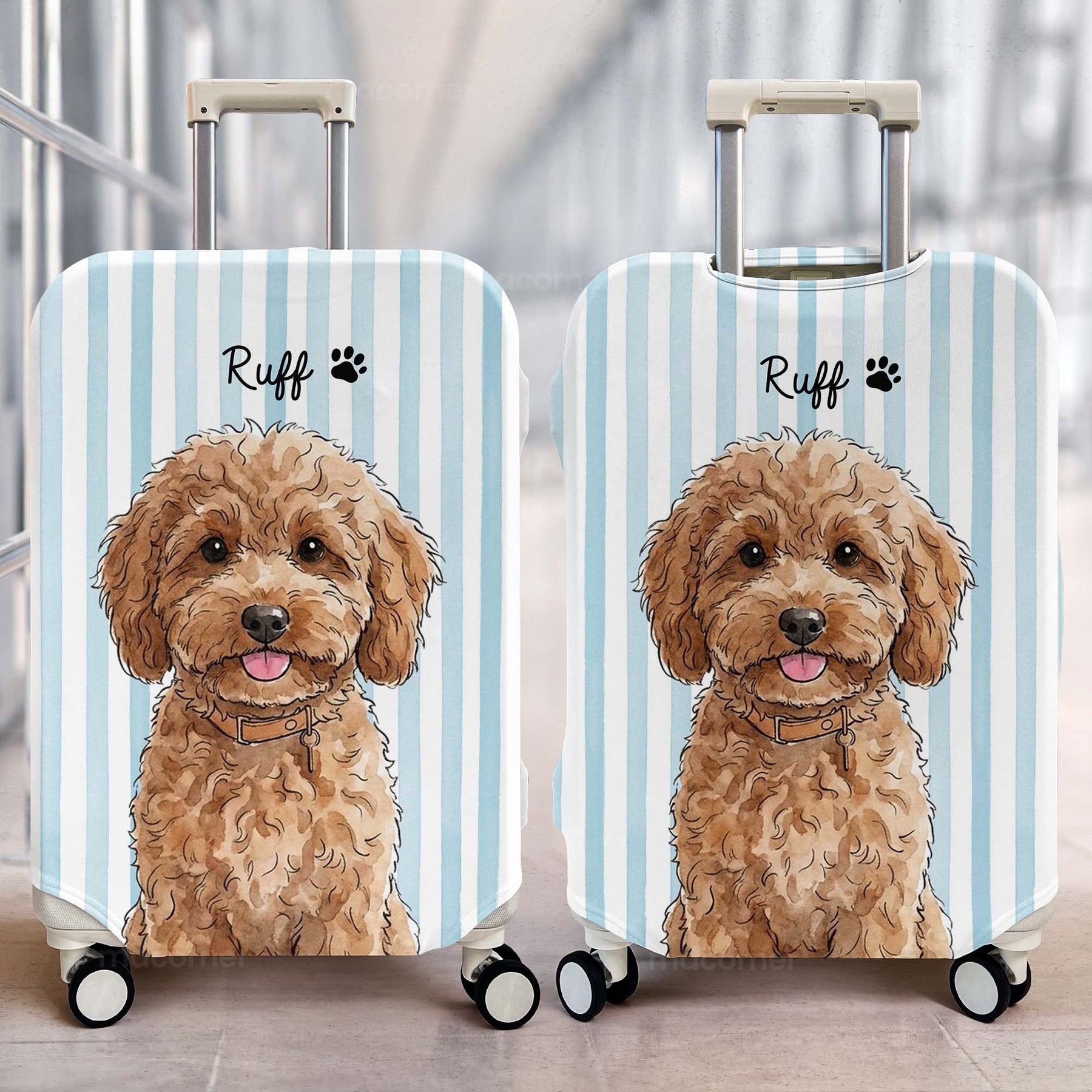 Custom Striped Pattern Watercolor Pet Portrait - Personalized Luggage Cover