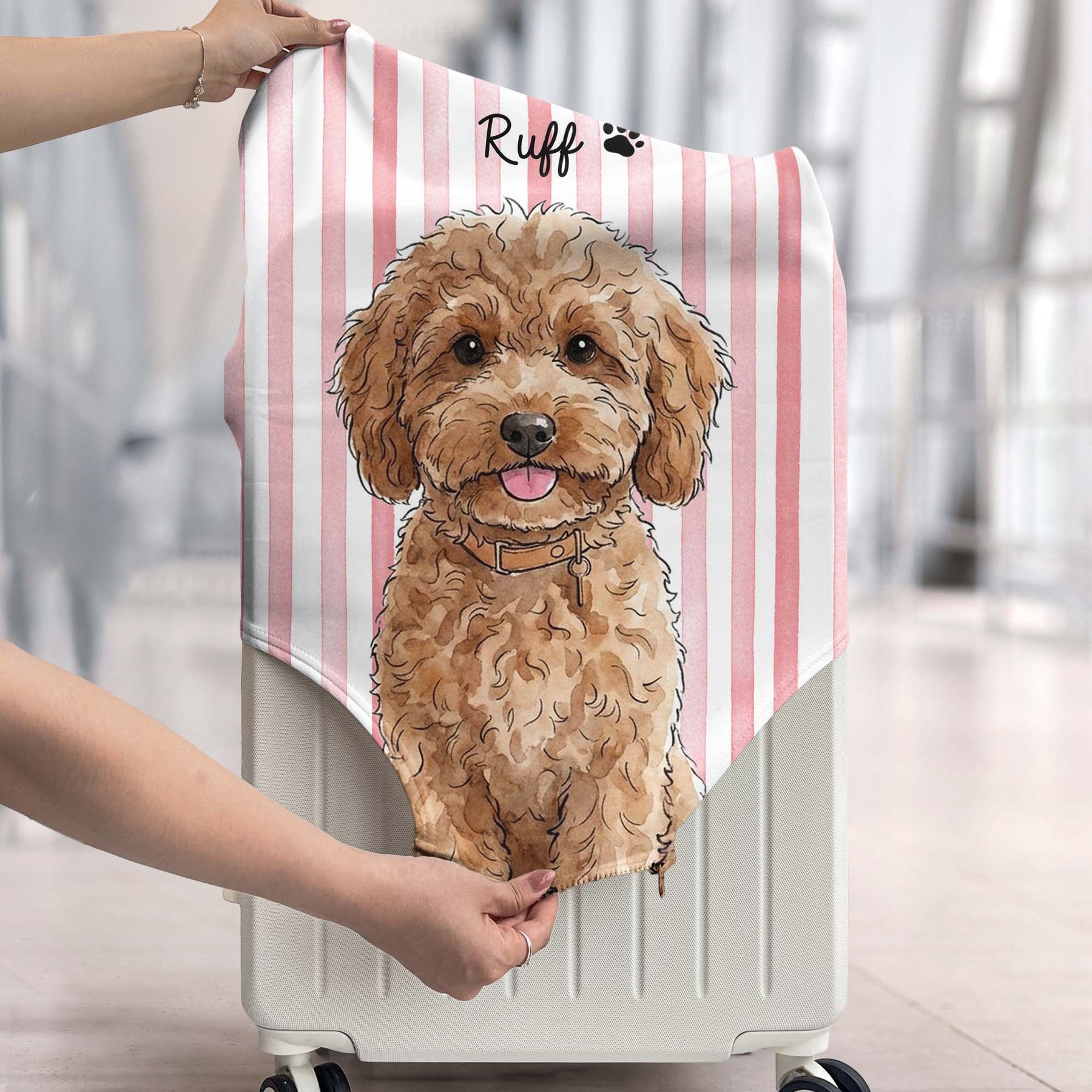Custom Striped Pattern Watercolor Pet Portrait - Personalized Luggage Cover