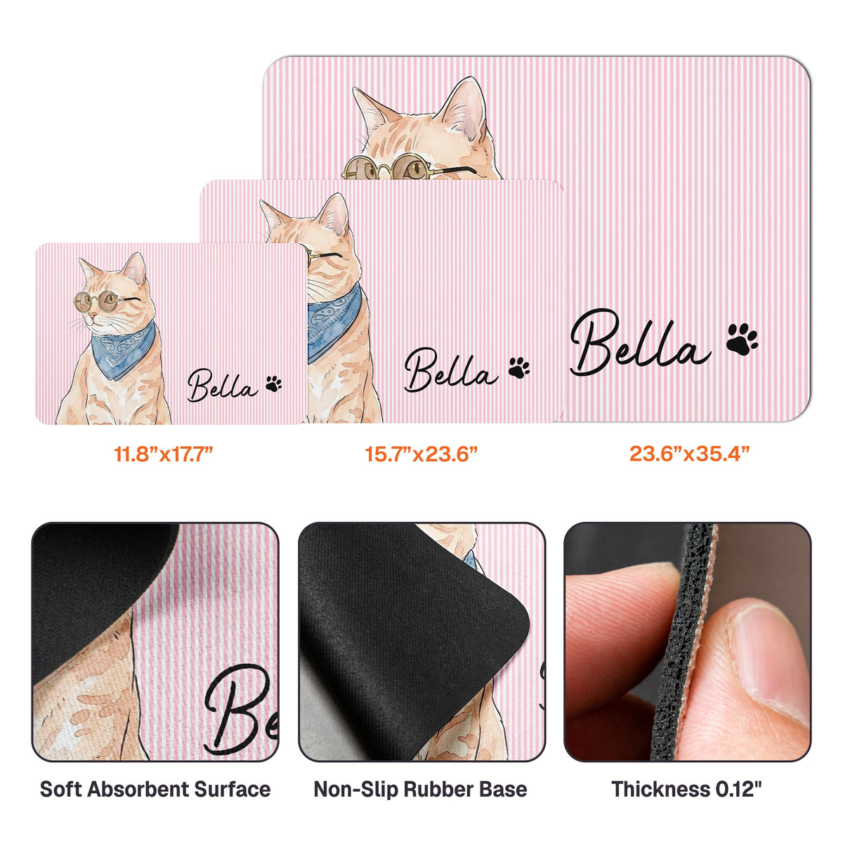 Custom Striped Pattern Watercolor Pet Portrait - Personalized Pet Feeding Mat