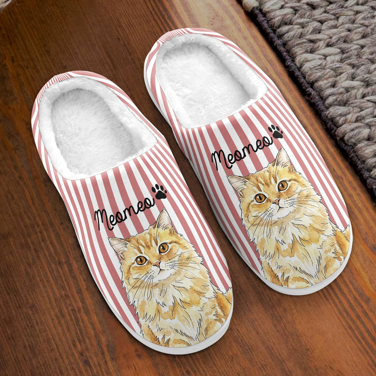 Custom Striped Pattern Watercolor Pet Portrait - Personalized Slippers