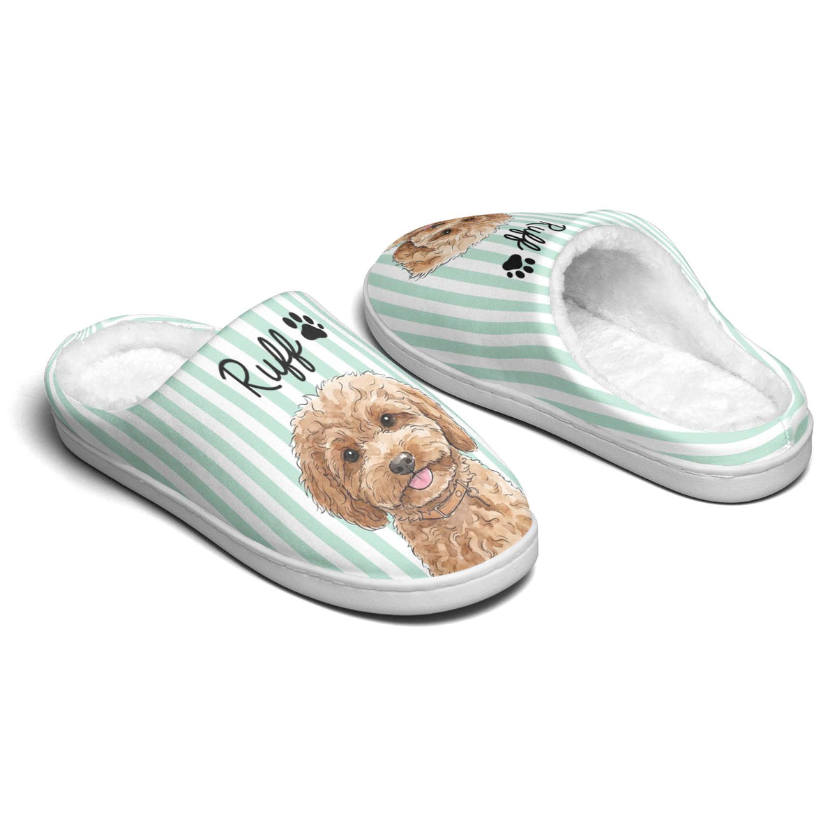 Custom Striped Pattern Watercolor Pet Portrait - Personalized Slippers