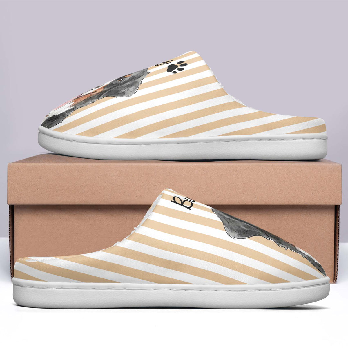 Custom Striped Pattern Watercolor Pet Portrait - Personalized Slippers