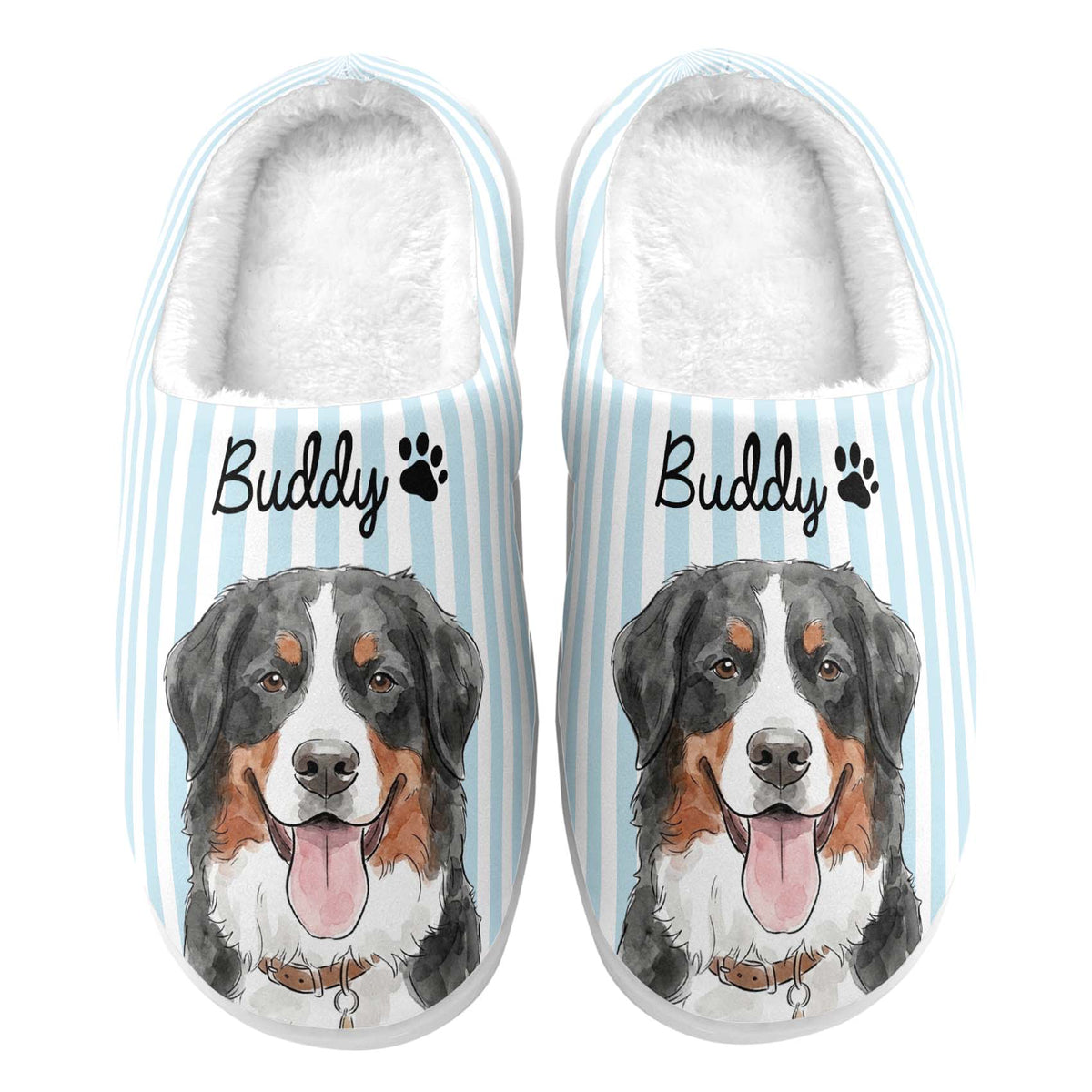 Custom Striped Pattern Watercolor Pet Portrait - Personalized Slippers