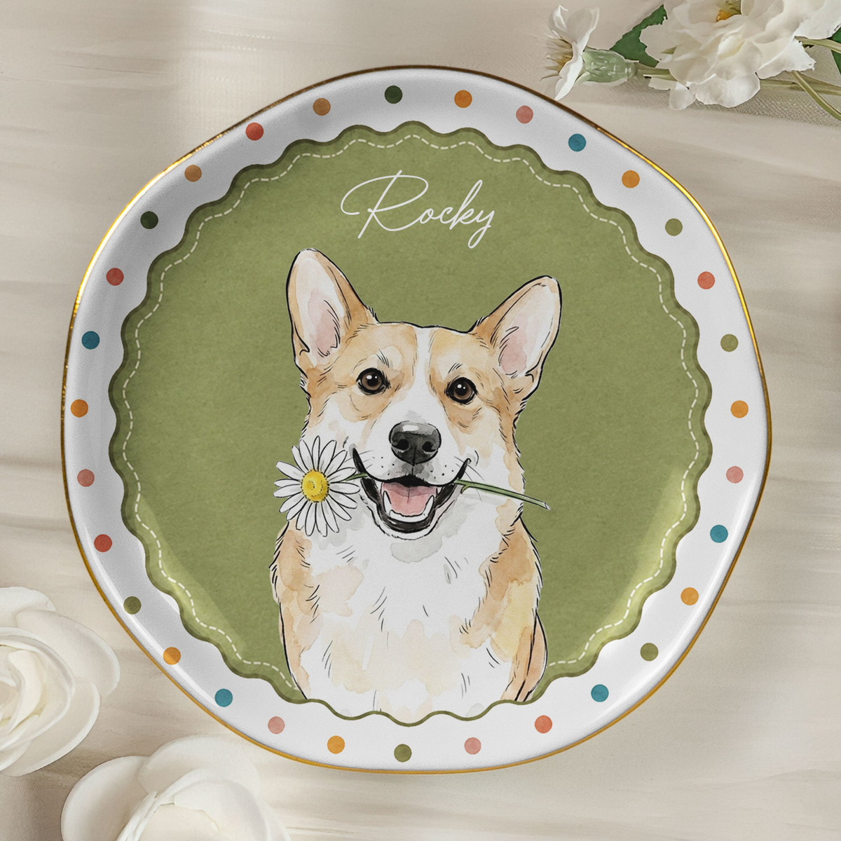 Custom Watercolor Art Pet Photo Gifts For Dog Mom, Cat Mom - Personalized Jewelry Dish