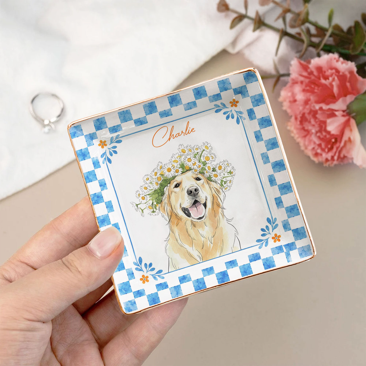 Custom Watercolor Art Pet Photo Gifts For Dog Mom, Cat Mom - Personalized Jewelry Dish