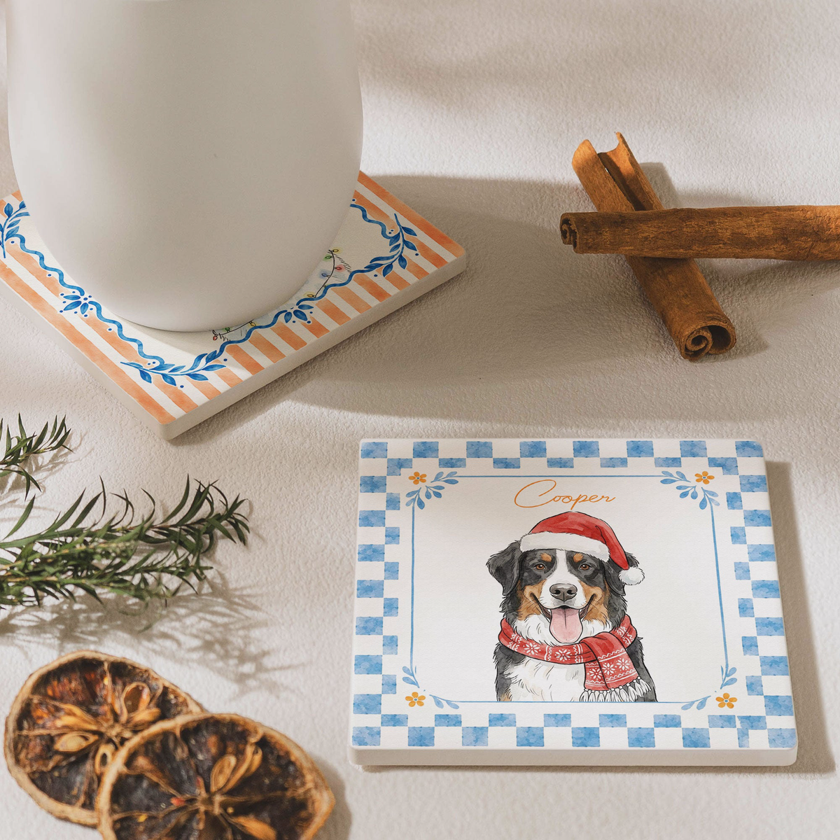 Custom Watercolor Photo Pet With Santa Hat - Personalized Coaster