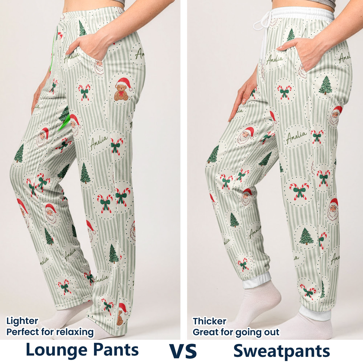 Cute Santa Claus Tree Custom Name, Christmas Gift For Her, Family Matching - Personalized Lounge Pants
