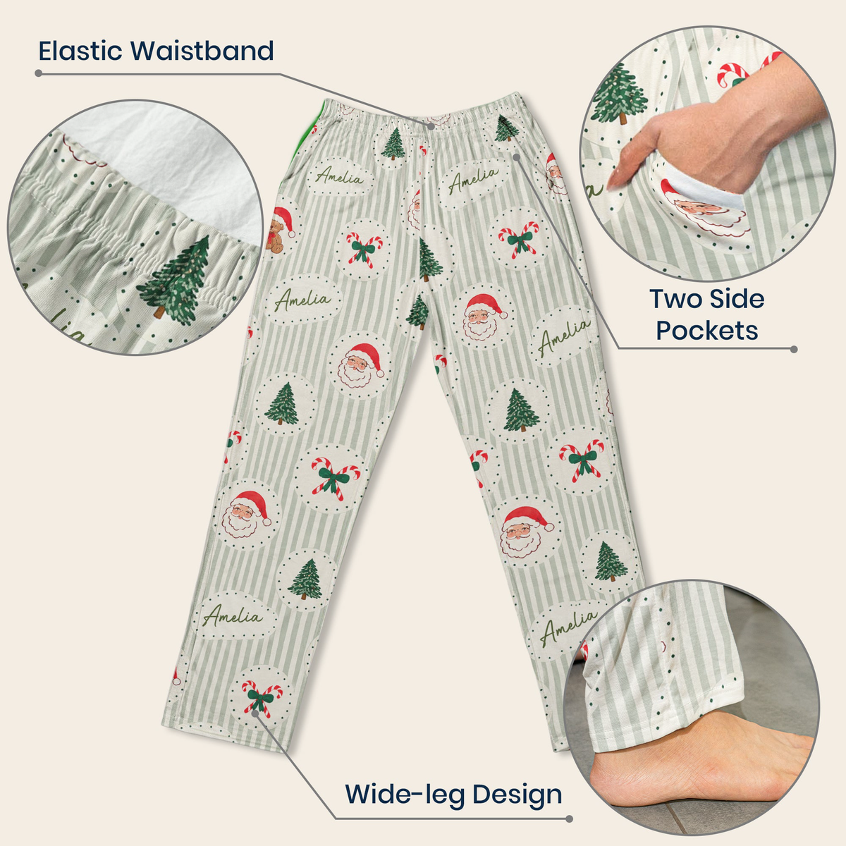 Cute Santa Claus Tree Custom Name, Christmas Gift For Her, Family Matching - Personalized Lounge Pants