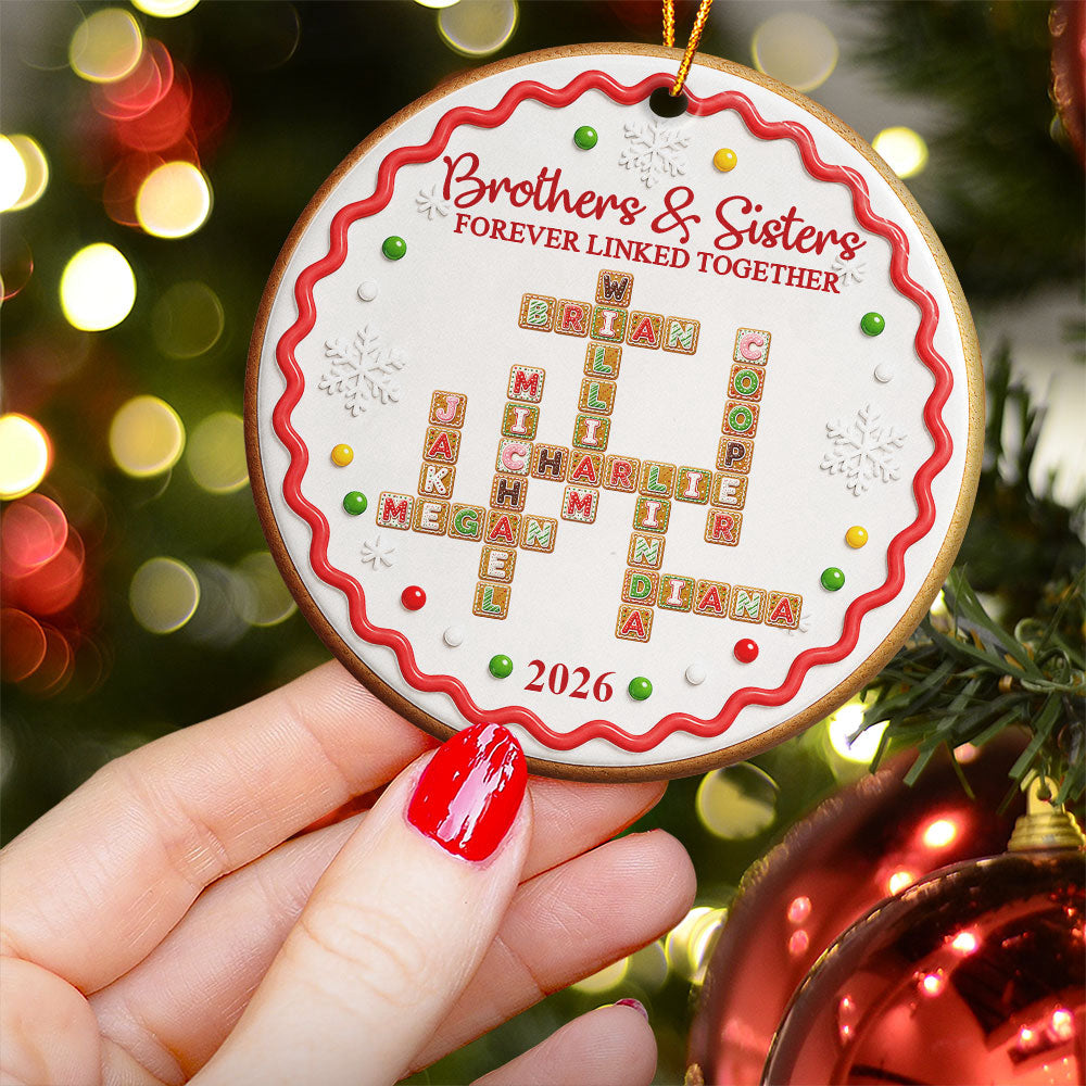 Family Forever - Custom Crossword Scrabble - Gingerbread Style - Personalized Ornament