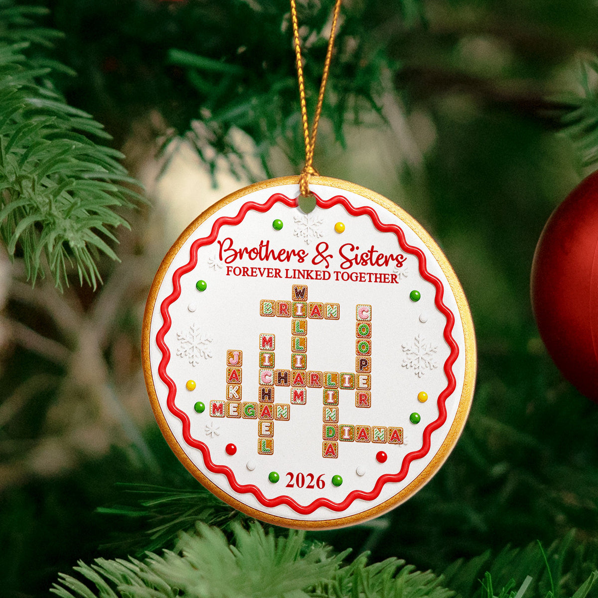 Family Forever - Custom Crossword Scrabble - Gingerbread Style - Personalized Ornament