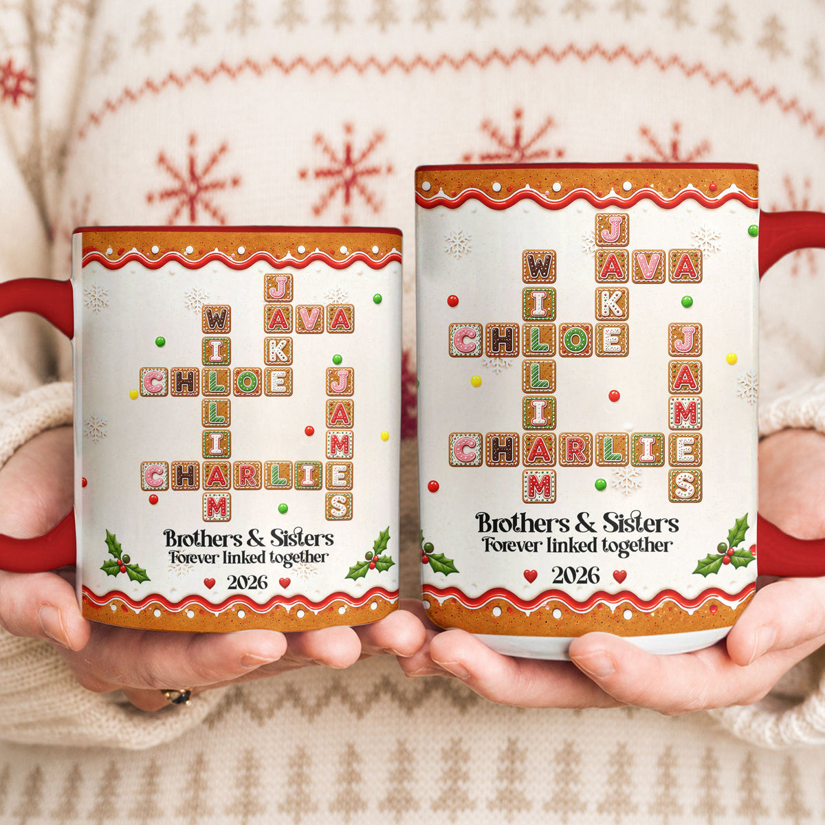 Family Forever Gifts For Siblings Custom Crosswords - Christmas Gingerbread Style - Personalized Mug