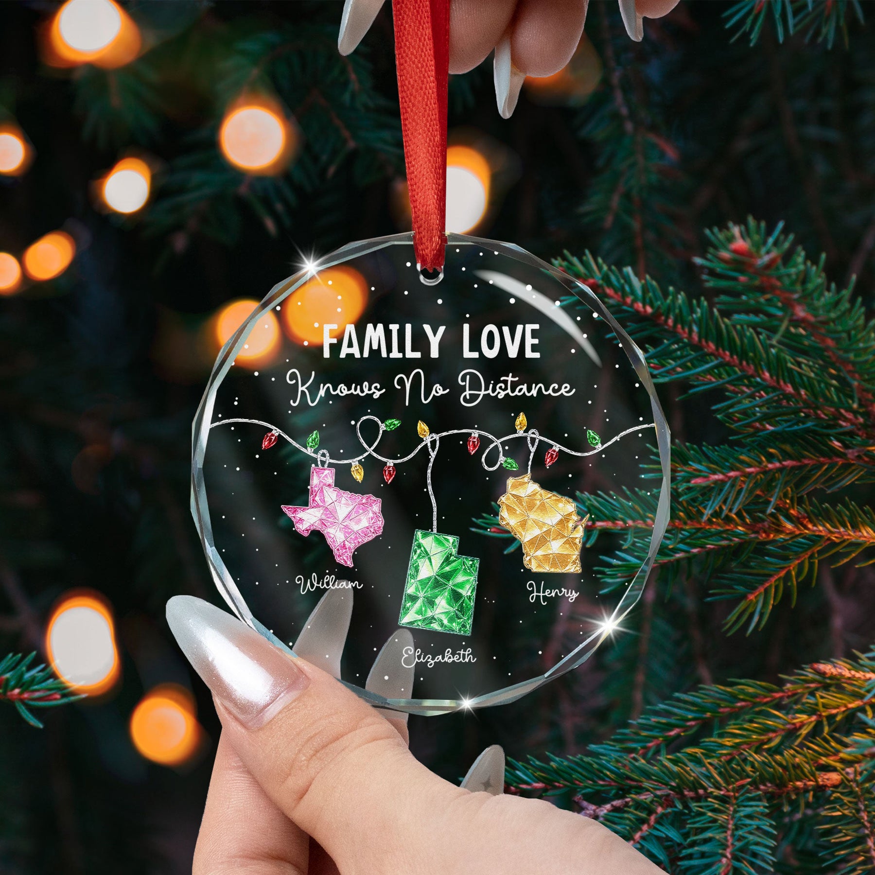 Family Love Knows No Distance Long Distance Christmas Gifts For Family, Siblings - Personalized Ornament