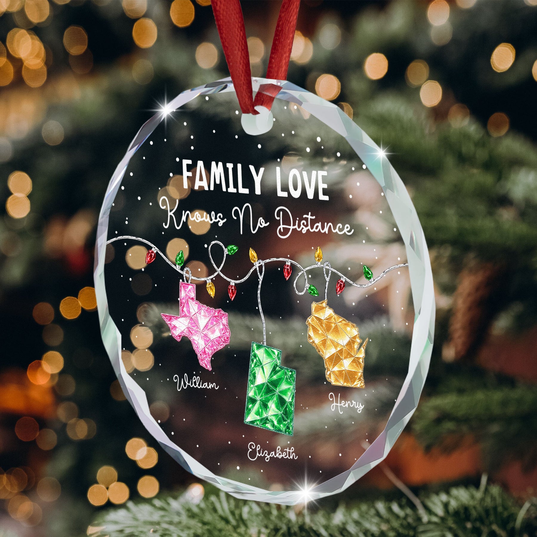 Family Love Knows No Distance Long Distance Christmas Gifts For Family, Siblings - Personalized Ornament
