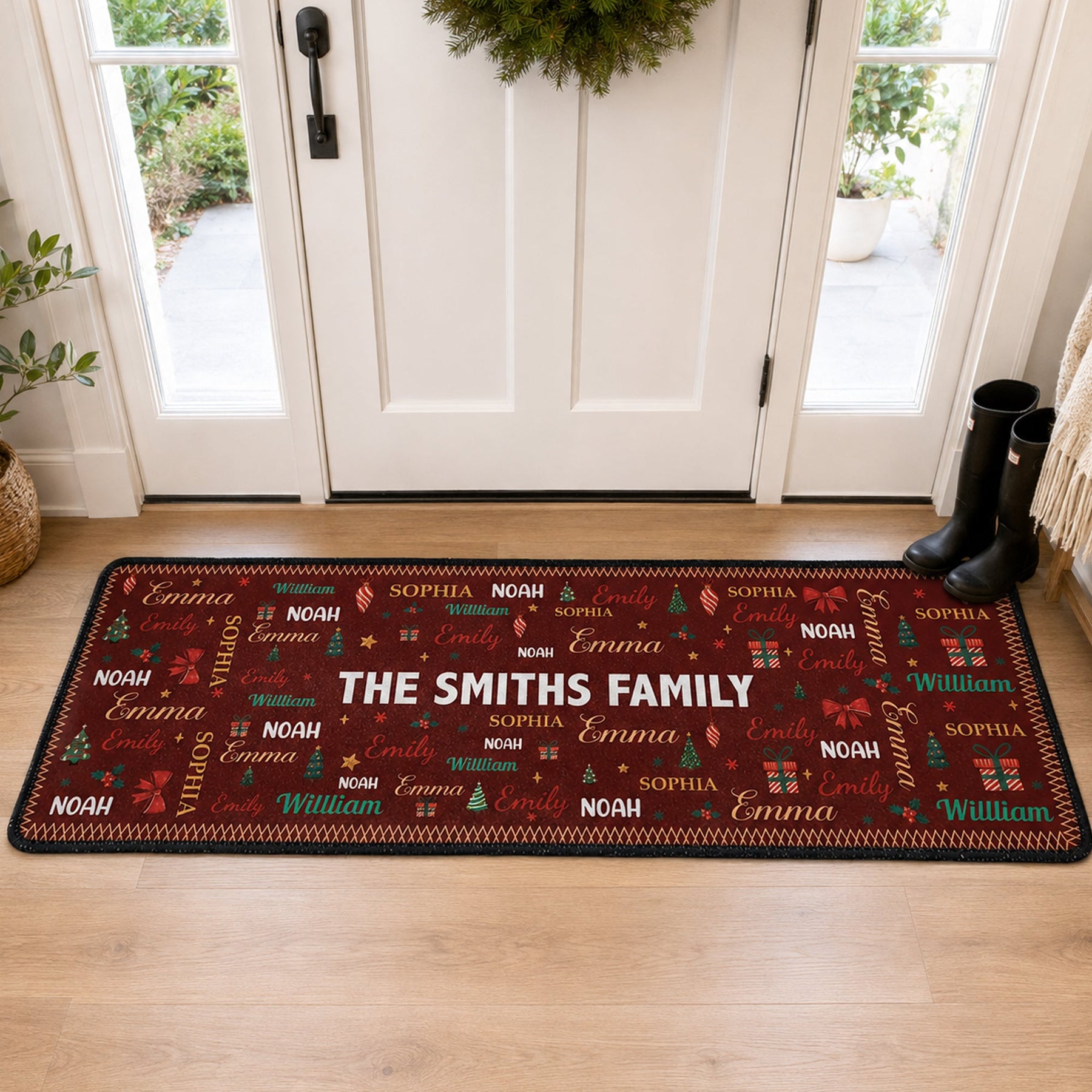 Family Name Word Christmas Theme - Personalized Runner Rug