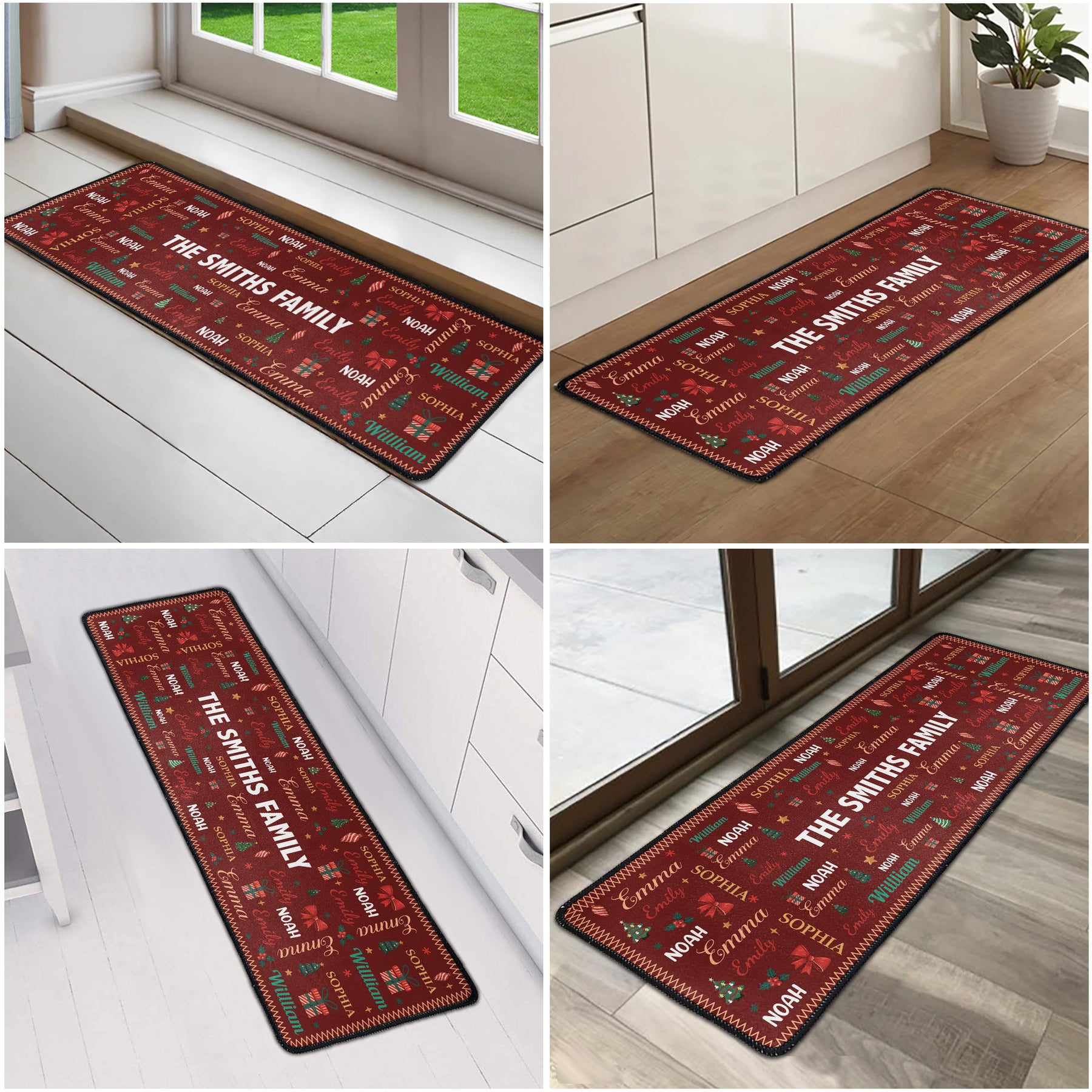Family Name Word Christmas Theme - Personalized Runner Rug