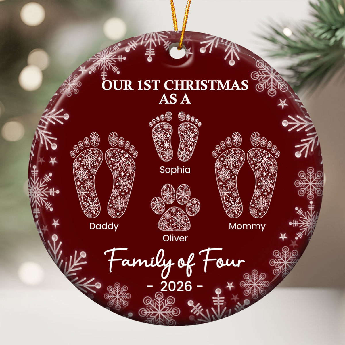 First Christmas As A Family Custom Footprints - Personalized Ornament