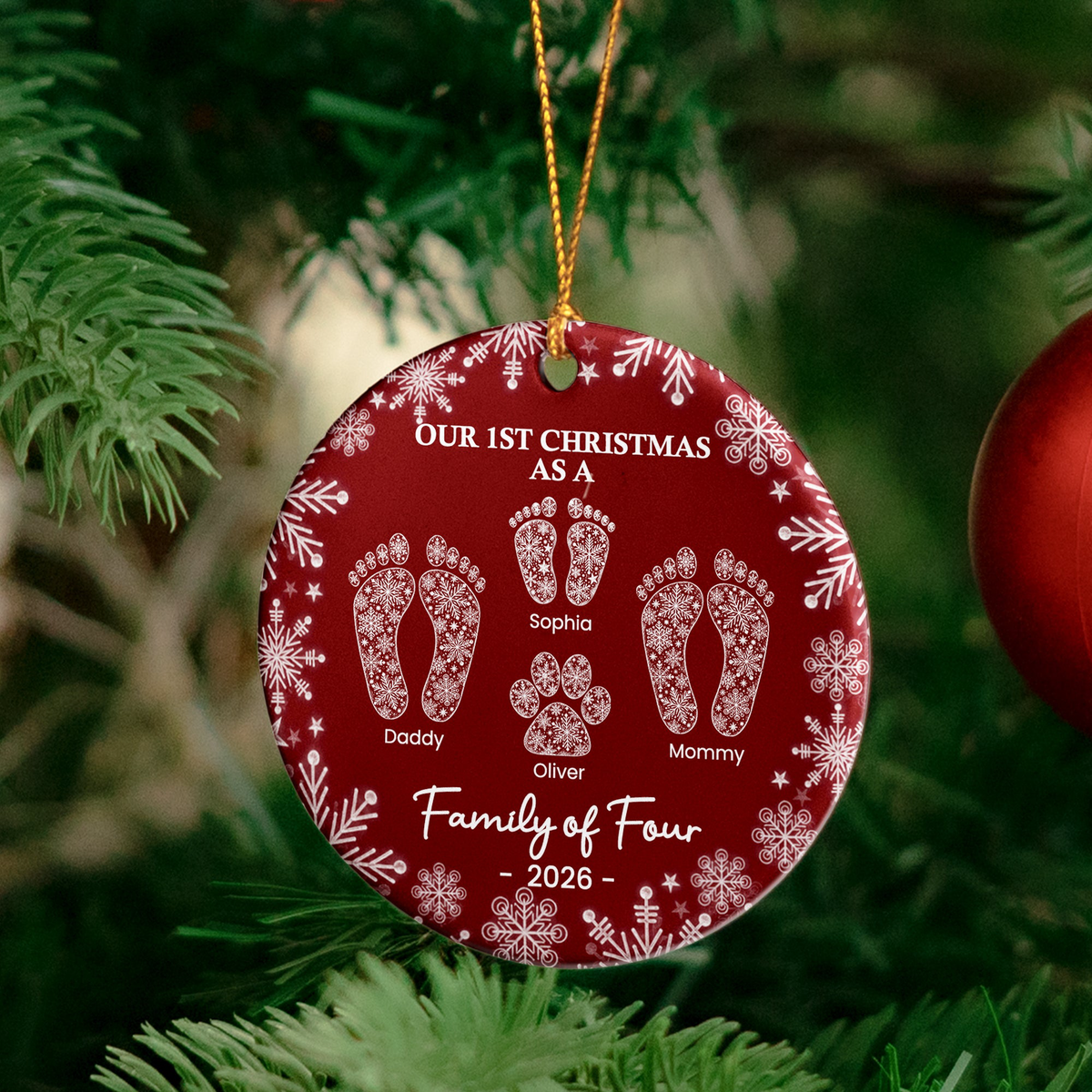 First Christmas As A Family Custom Footprints - Personalized Ornament