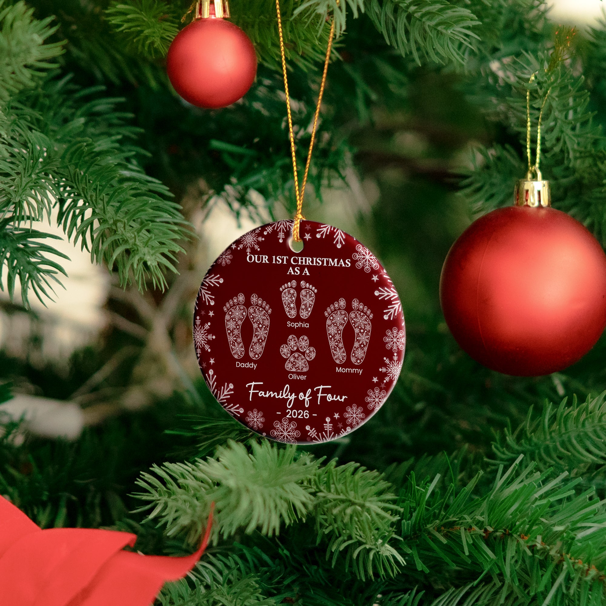 First Christmas As A Family Custom Footprints - Personalized Ornament