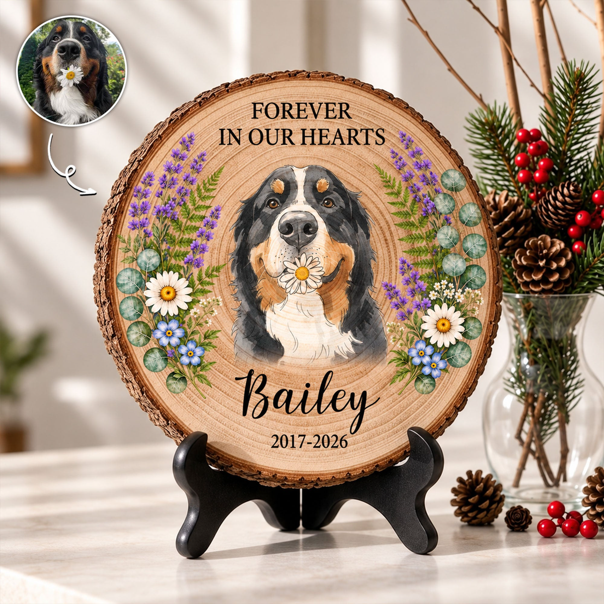 Forever In My Heart Pet Loss Custom Photo Watercolor - Personalized Wooden Plaque