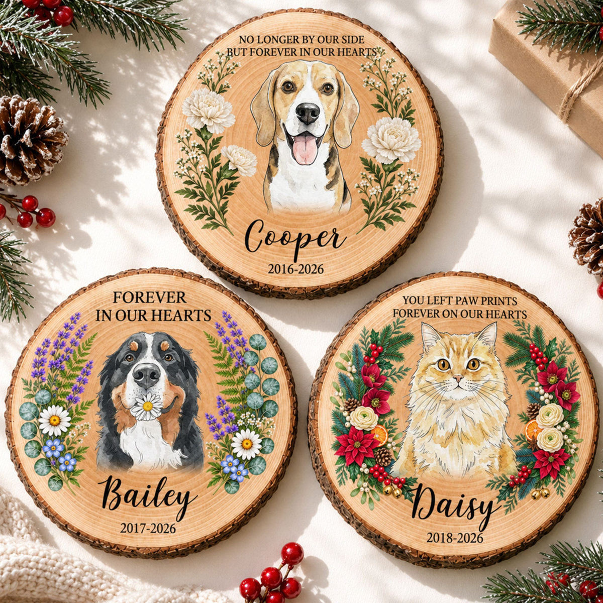 Forever In My Heart Pet Loss Custom Photo Watercolor - Personalized Wooden Plaque