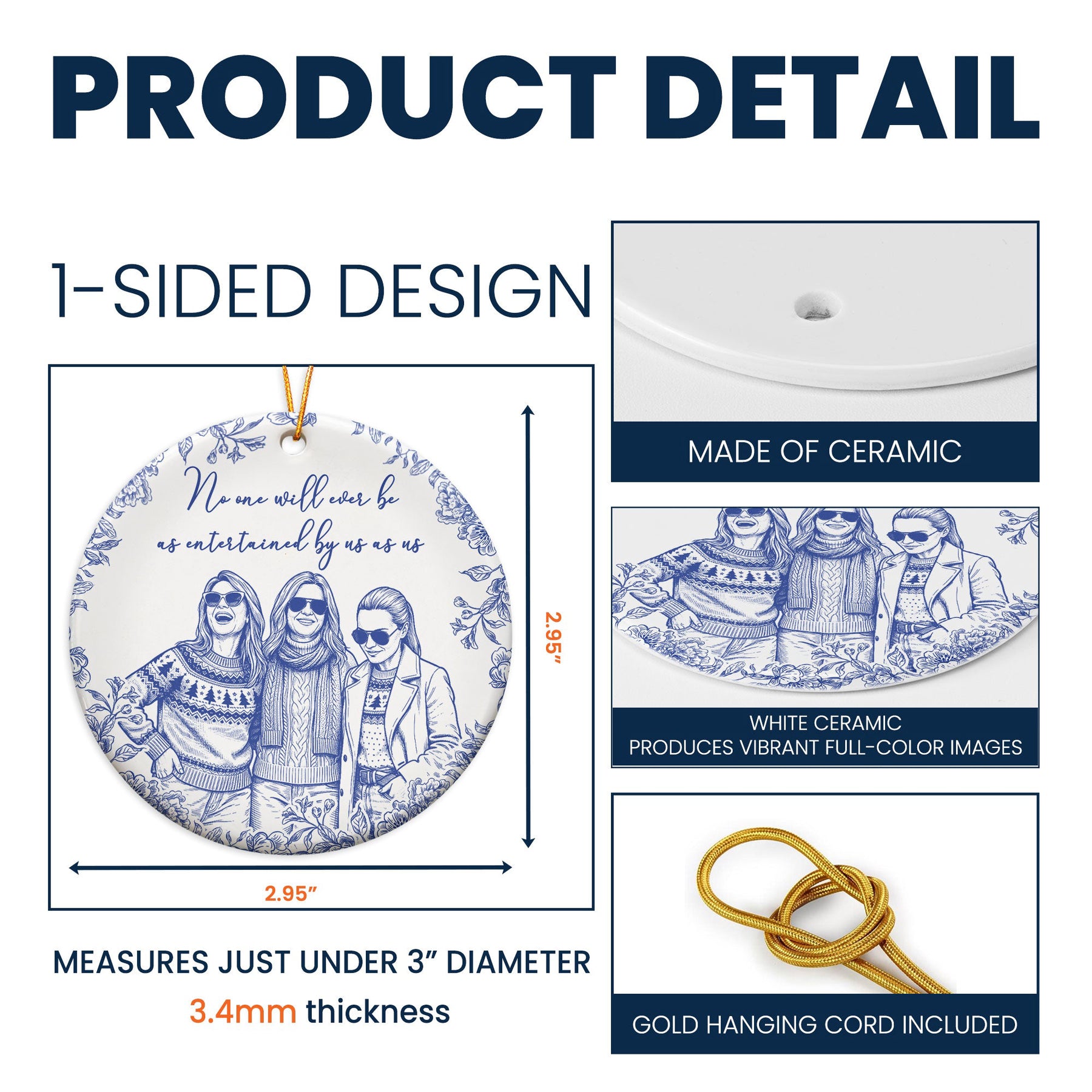 Friendship Sketch Line Art Christmas Gifts For Friends, Sisters - Personalized Ornament