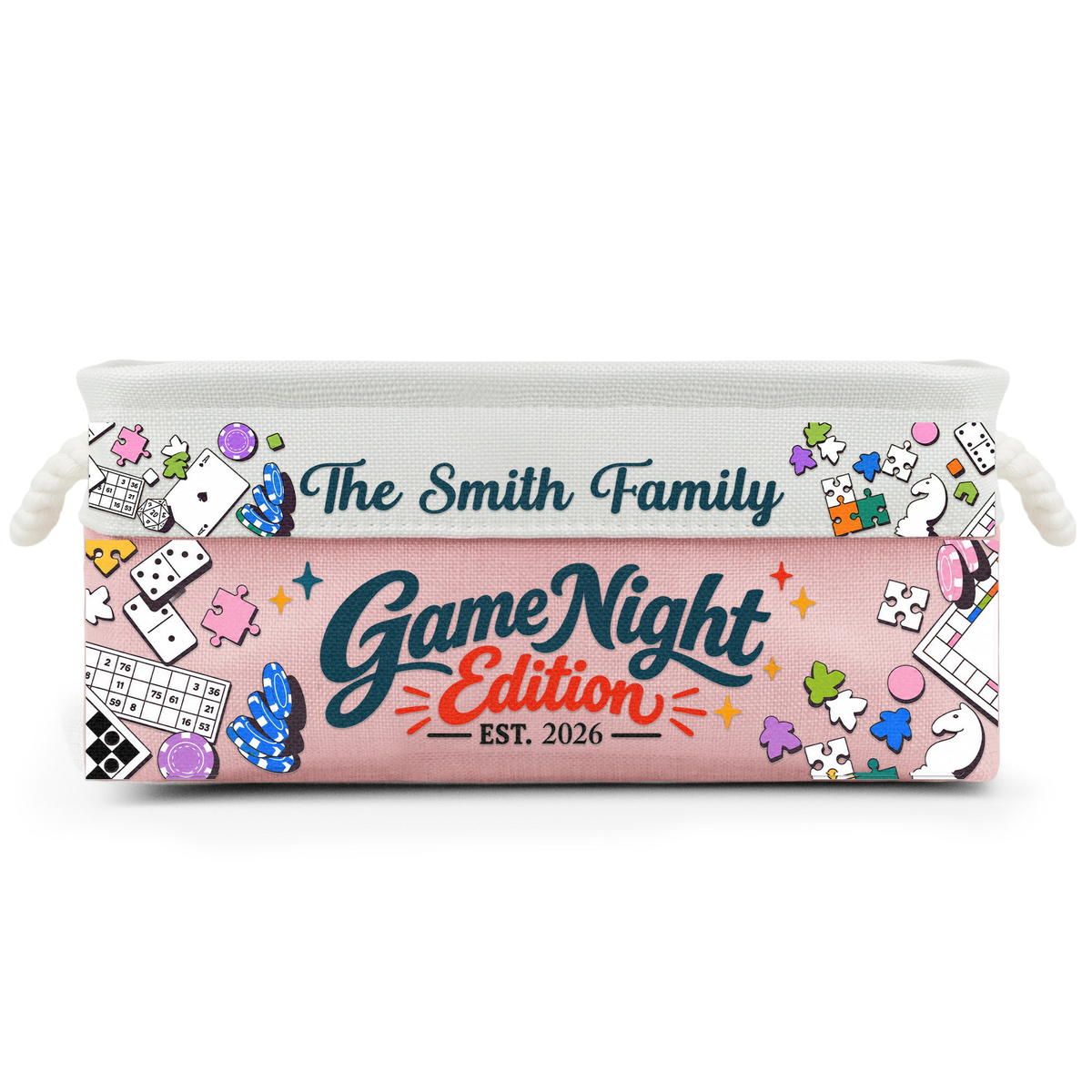Game Night Deck Game Basket For Family, Grandparents - Personalized Storage Basket