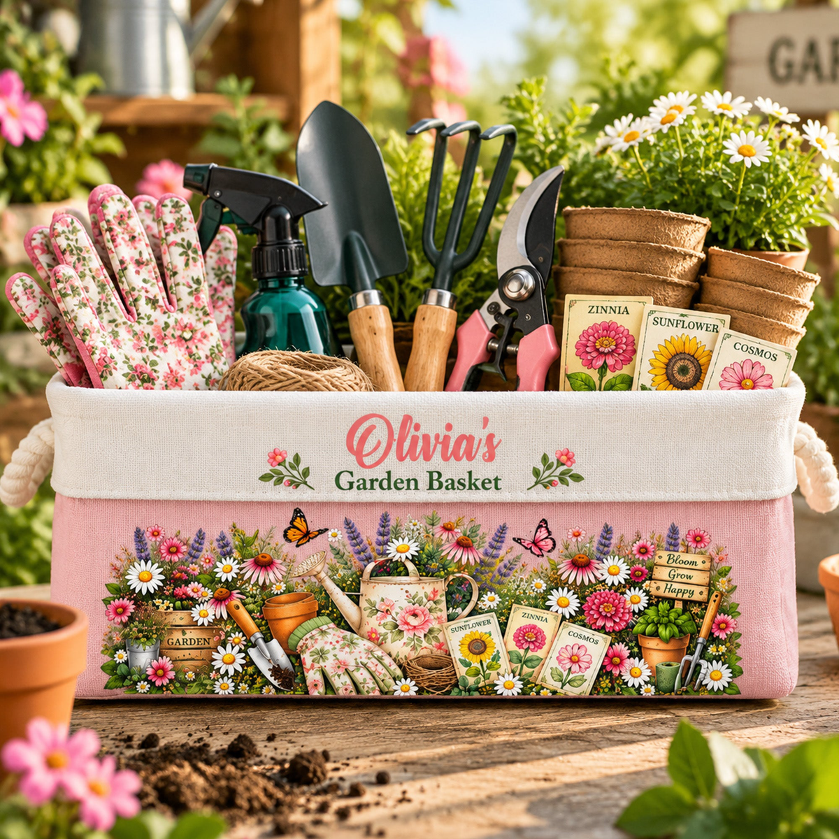Gardening Stuffs Basket For Her, Mom, Grandma, Daughter - Personalized Storage Basket