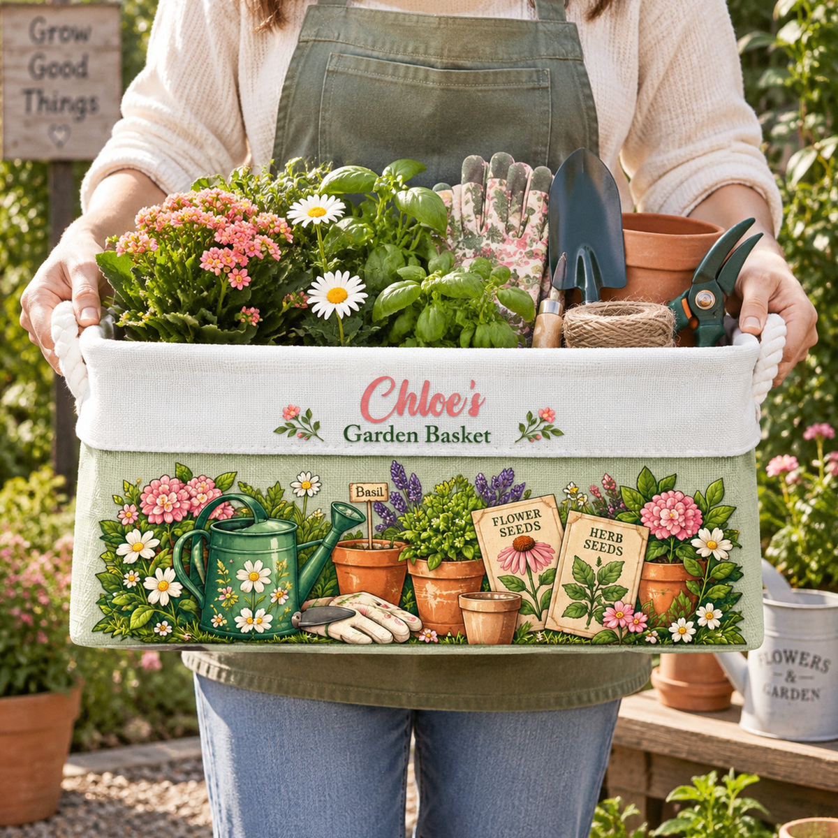 Gardening Stuffs Basket For Her, Mom, Grandma, Daughter - Personalized Storage Basket