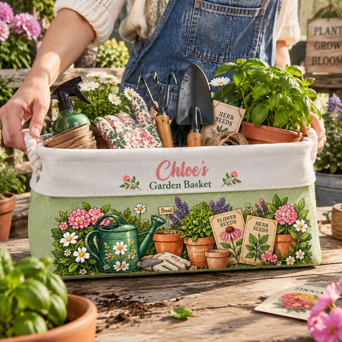 Gardening Stuffs Basket For Her, Mom, Grandma, Daughter - Personalized Storage Basket