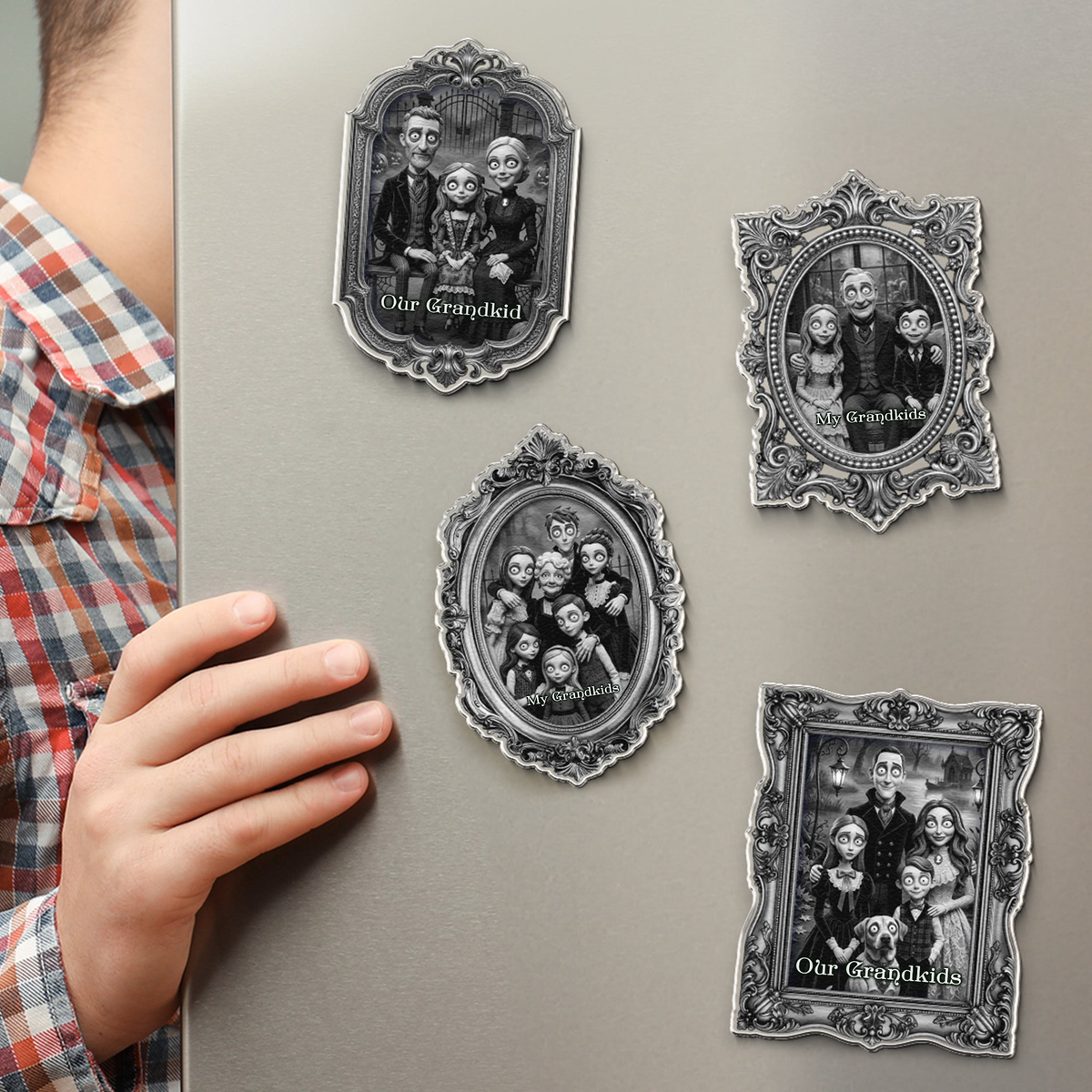 Grandkids Gothic Portrait Spooky Halloween - Personalized Magnet