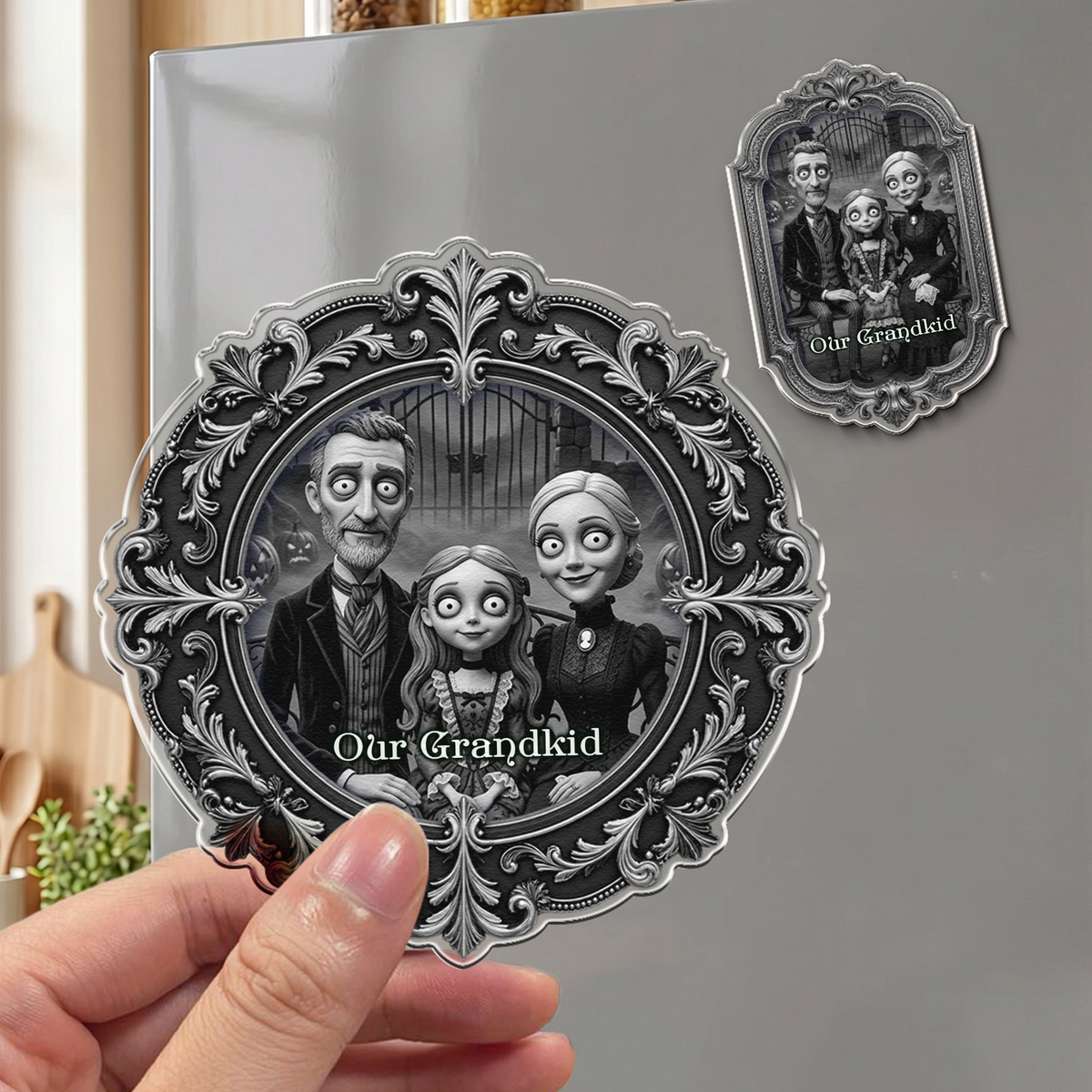 Grandkids Gothic Portrait Spooky Halloween - Personalized Magnet