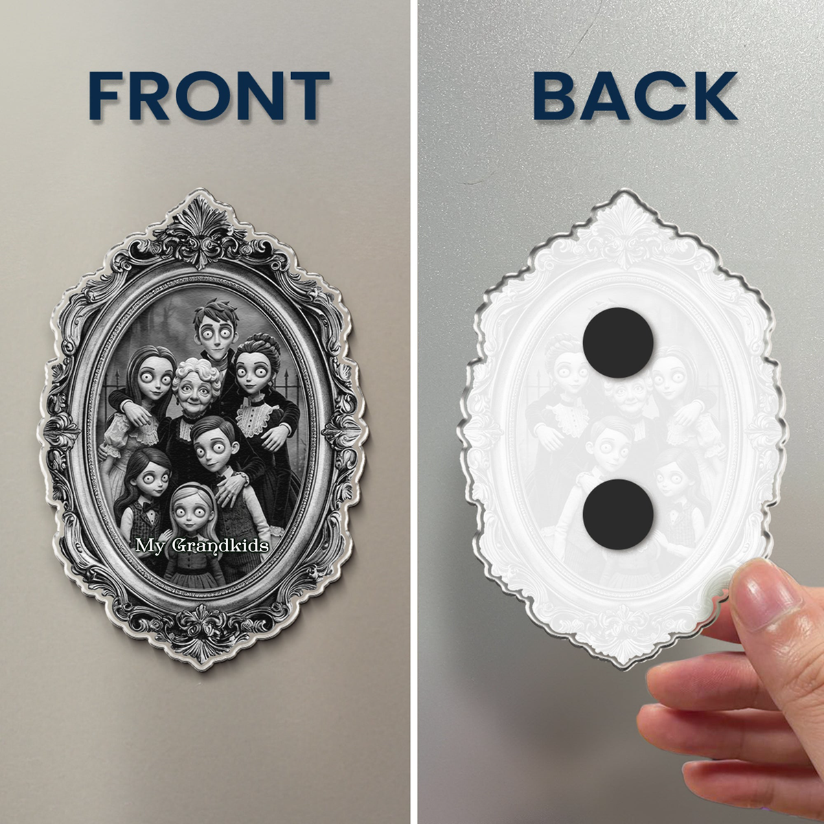Grandkids Gothic Portrait Spooky Halloween - Personalized Magnet