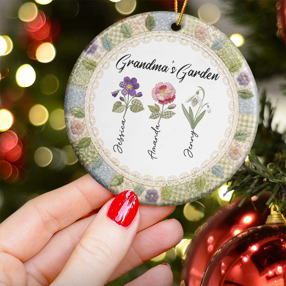 Grandma's Garden Patchwork Birth Flower Print - Personalized Ornament