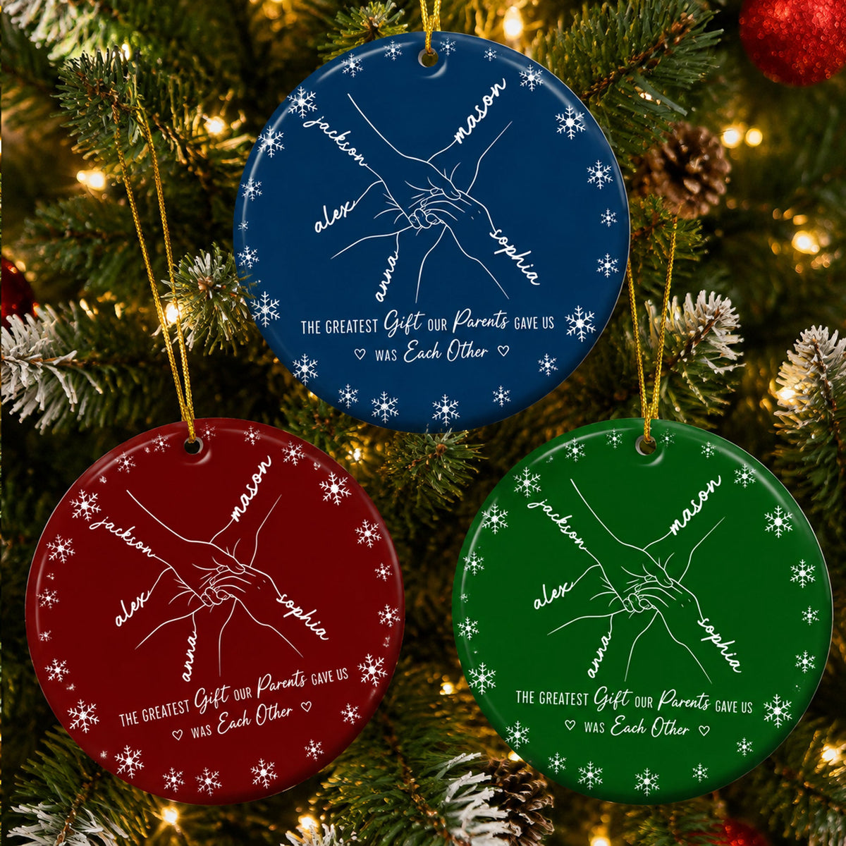 Hands Print Line Art Custom Name Gift For Sibling - Personalized Ornament