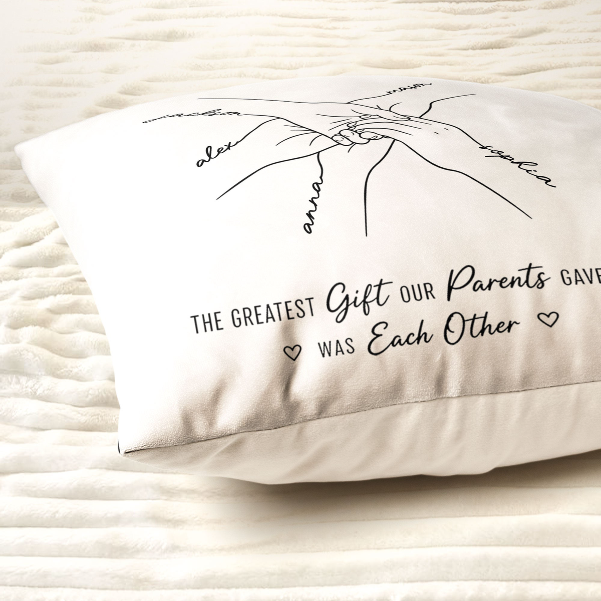 Hands Print Line Art Custom Name Gift For Sibling - Personalized Pillow