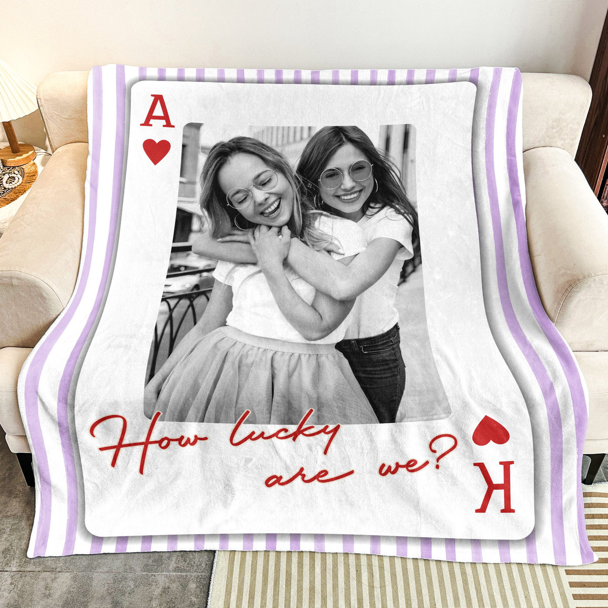 How Lucky We Are - Upload Photo For Besties, Friends - Striped Style - Personalized Blanket