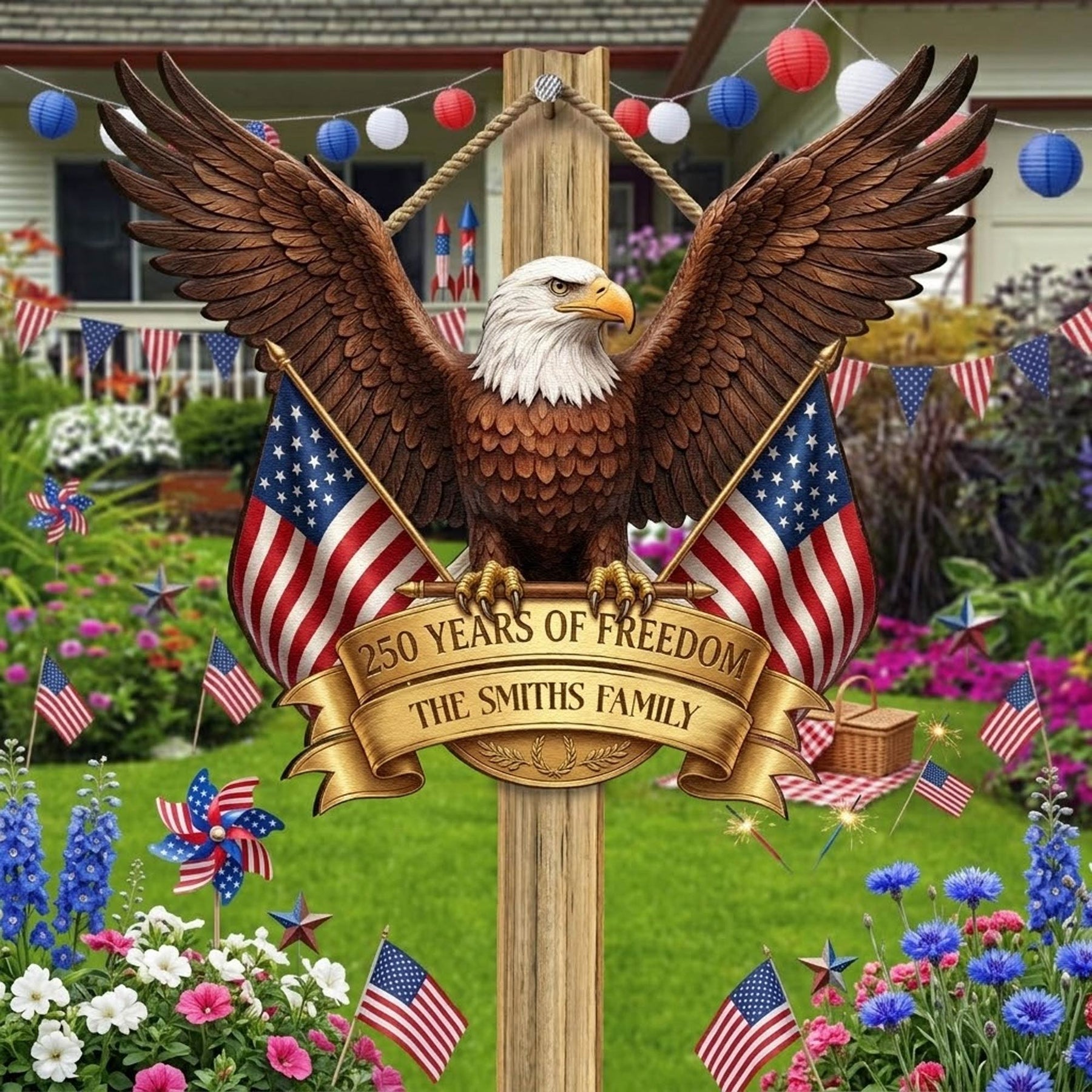 250 Years Of Freedom - American Eagle - Personalized Wood Sign