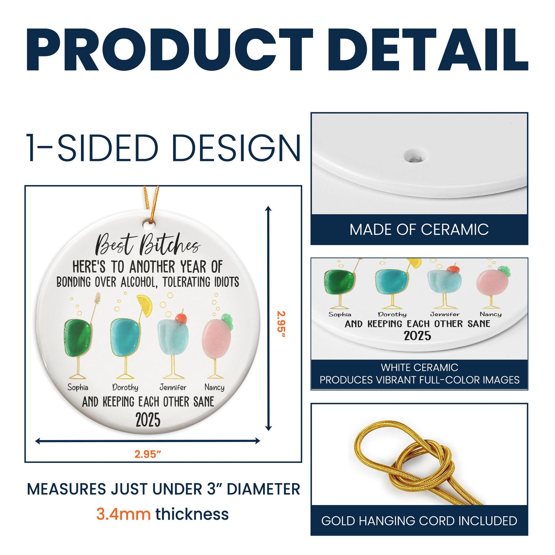 2D Flat Friendship Seaglass - Personalized Ceramic Ornament