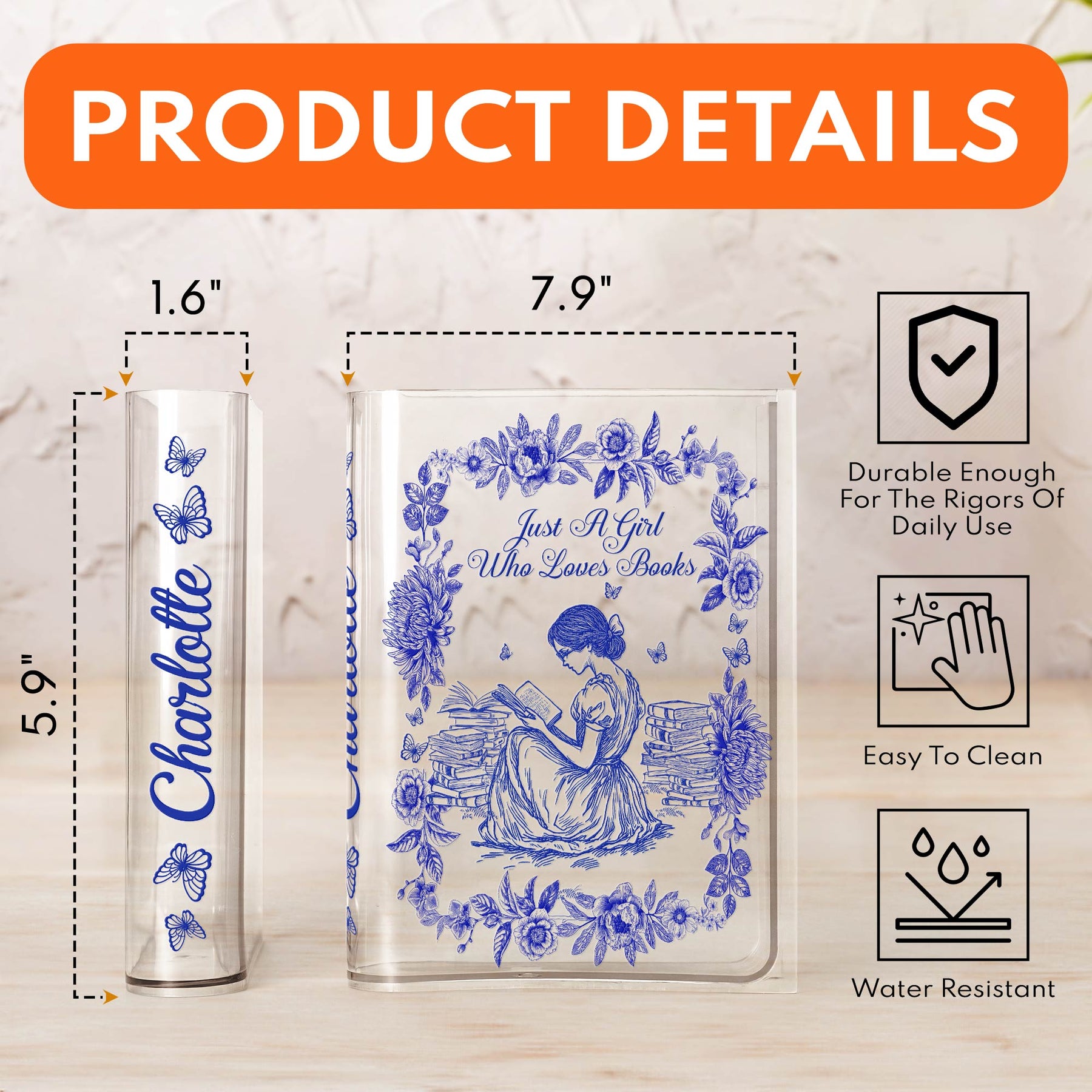 A Girl Who Loves Books Toile De Jouy - Personalized Acrylic Book Vase