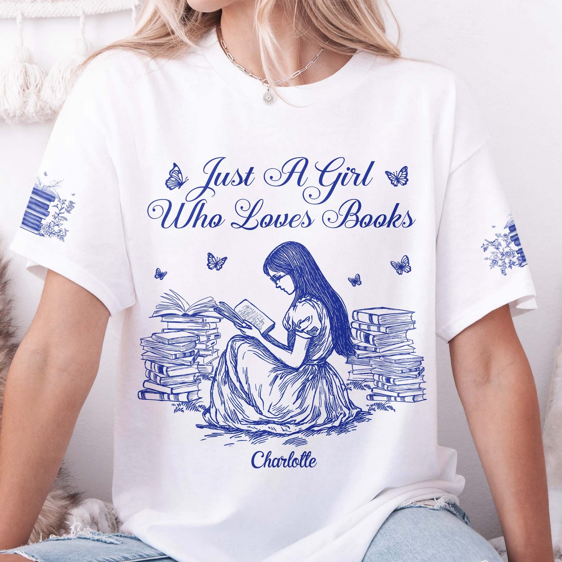A Girl Who Loves Books, Custom Favorite Book Toile De Jouy - Personalized Shirt