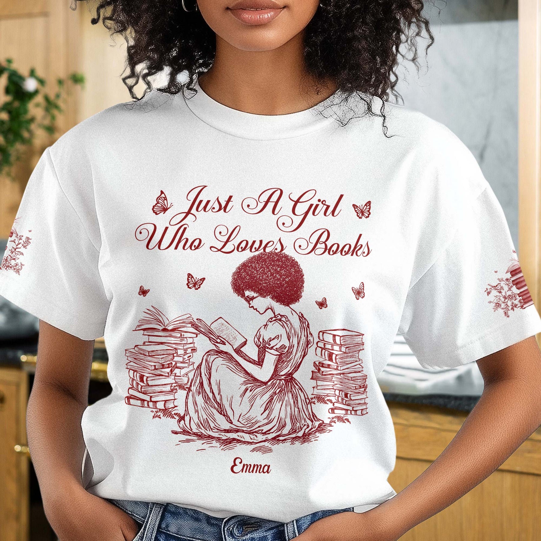 A Girl Who Loves Books, Custom Favorite Book Toile De Jouy - Personalized Shirt
