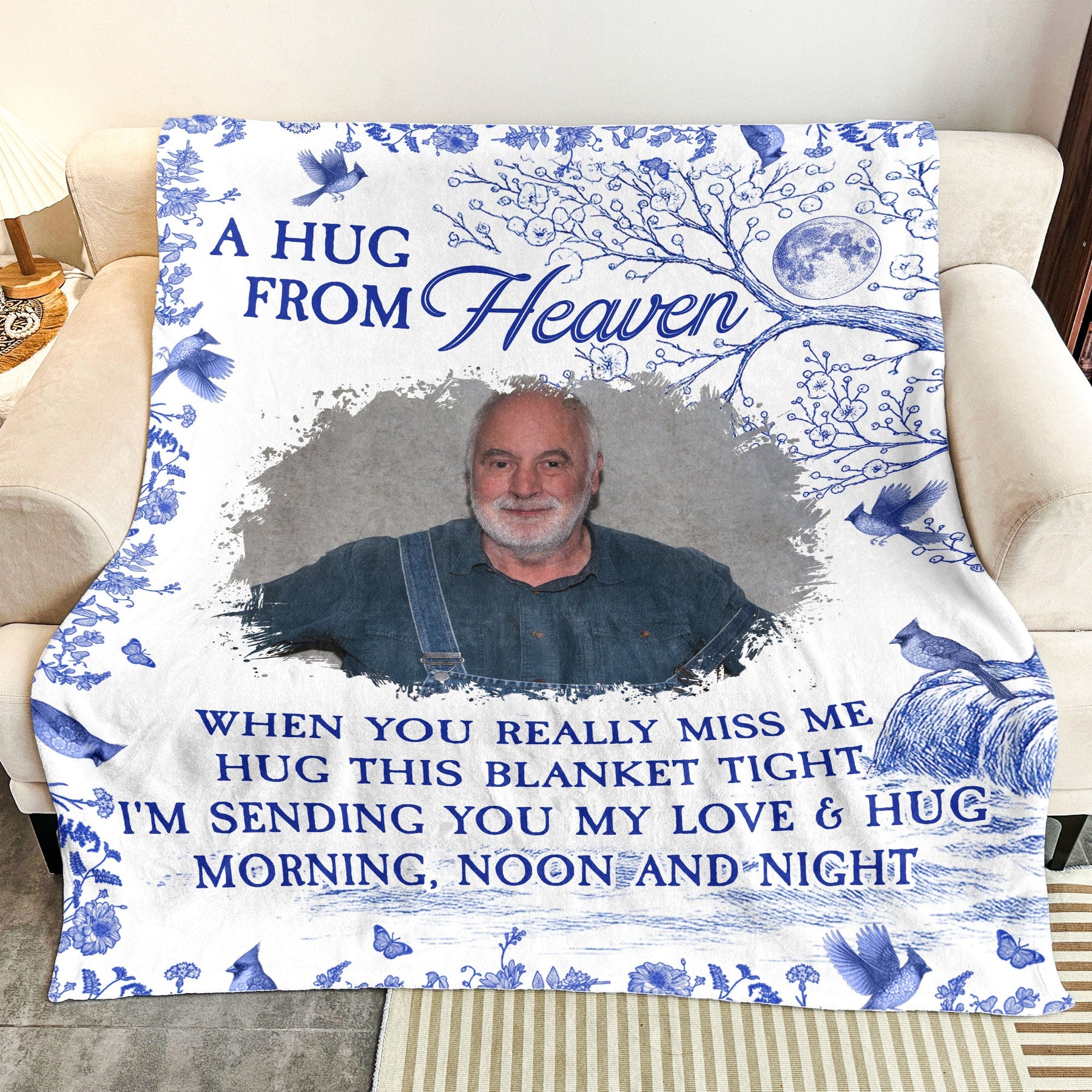 A Hug From Heaven Toile De Jouy Memorial Gift Memory Blanket - Personalized Photo Blanket
