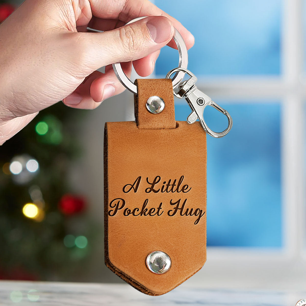 A Little Pocket Hug Anniversary Wedding Gifts - Personalized Leather Keychain