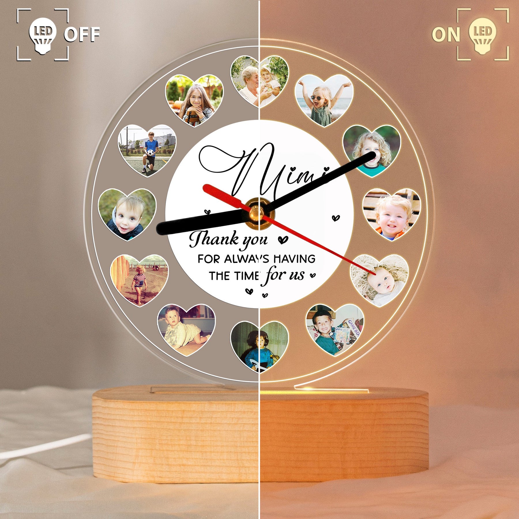 A Meaningful Gift For Grandma With Custom Photos Of Her Grandkids - Personalized Acrylic Photo Desk Clock Light
