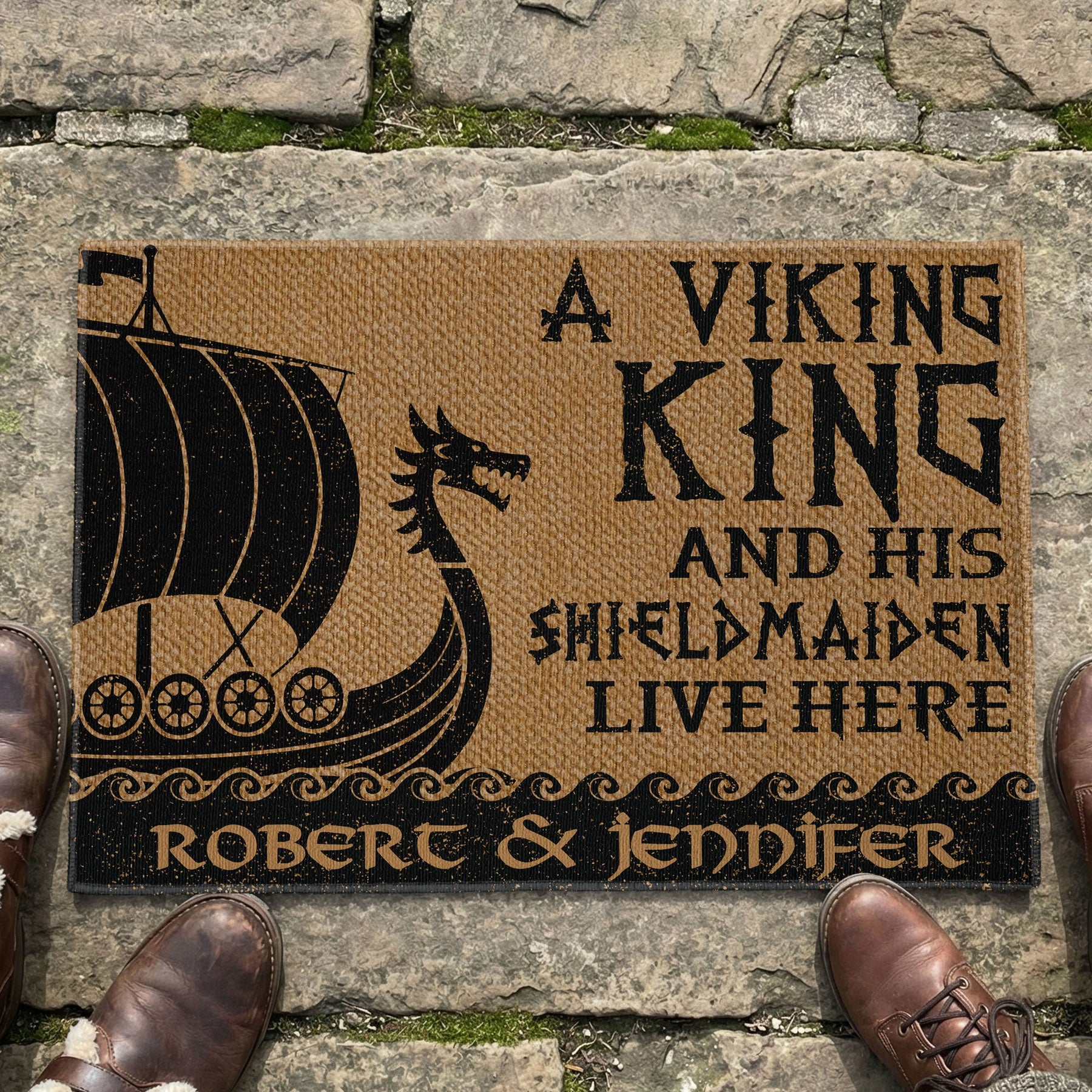 A Viking King And His Shieldmaiden Live Here - Personalized Doormat