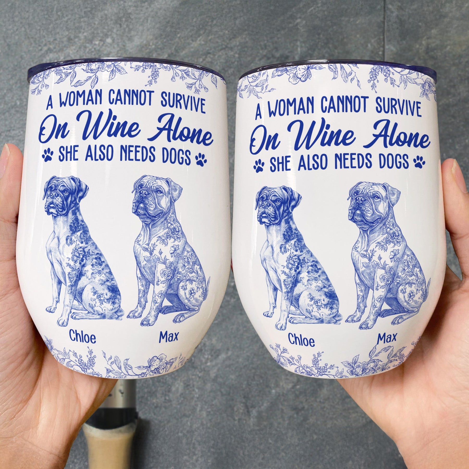 A Woman Cannot Survive On Wine Alone Toile De Jouy Style - Personalized Wine Tumbler
