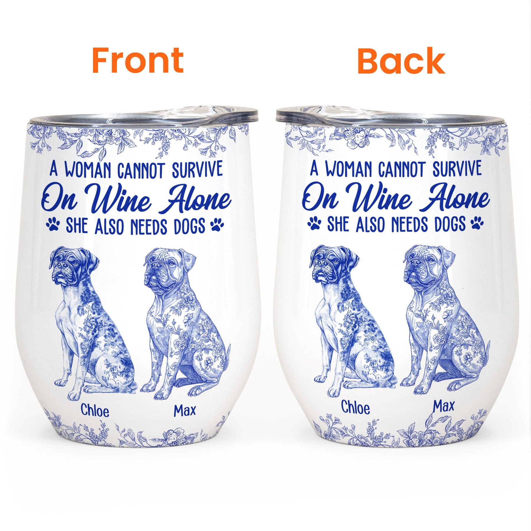 A Woman Cannot Survive On Wine Alone Toile De Jouy Style - Personalized Wine Tumbler